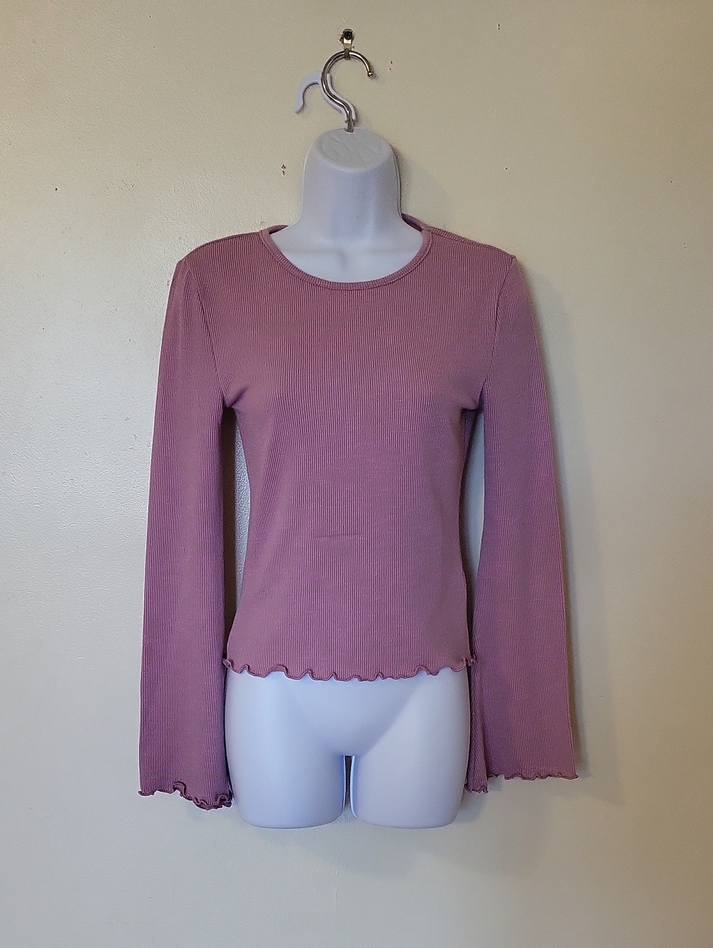 Women's Dusty Rose Ribbed Long-Sleeve Top